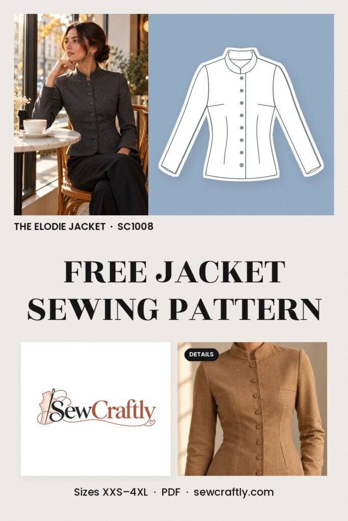 Free Elodie jacket sewing pattern PDF SC1008, sizes XXS–4XL