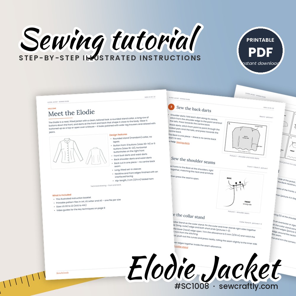 Elodie jacket printable sewing tutorial PDF with illustrated step-by-step instructions