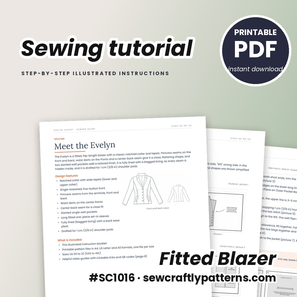 Fitted blazer printable sewing tutorial PDF with illustrated step-by-step instructions