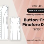 Button Front Pinafore Dress free PDF sewing pattern SC1011 with step-by-step instructions, sizes XXS–4XL