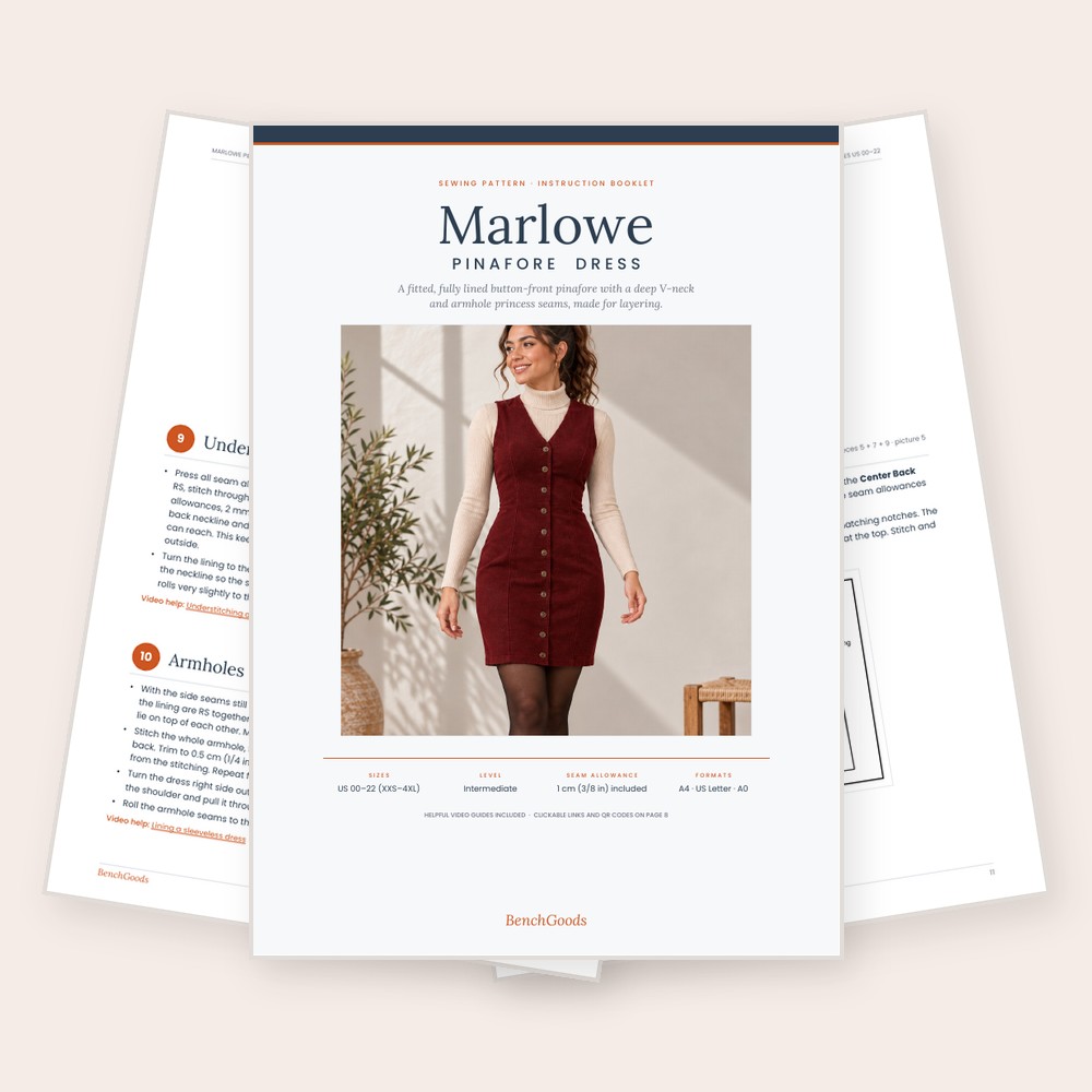 Pinafore dress printable sewing tutorial PDF with illustrated step-by-step instructions
