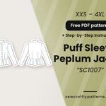 Puff Sleeve Peplum Jacket free PDF sewing pattern SC1007 with step-by-step instructions, sizes XXS–4XL