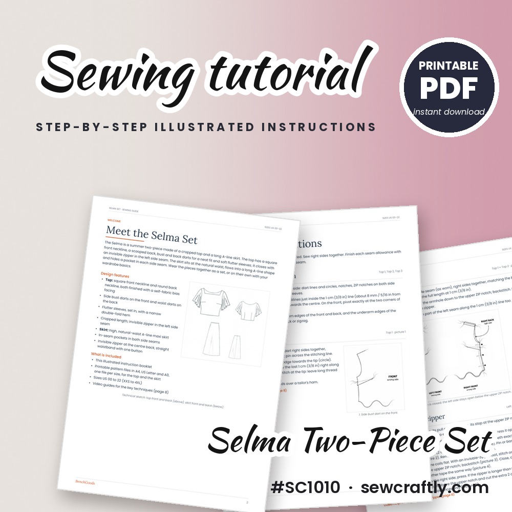 Selma Two-Piece Set printable sewing tutorial PDF with illustrated step-by-step instructions