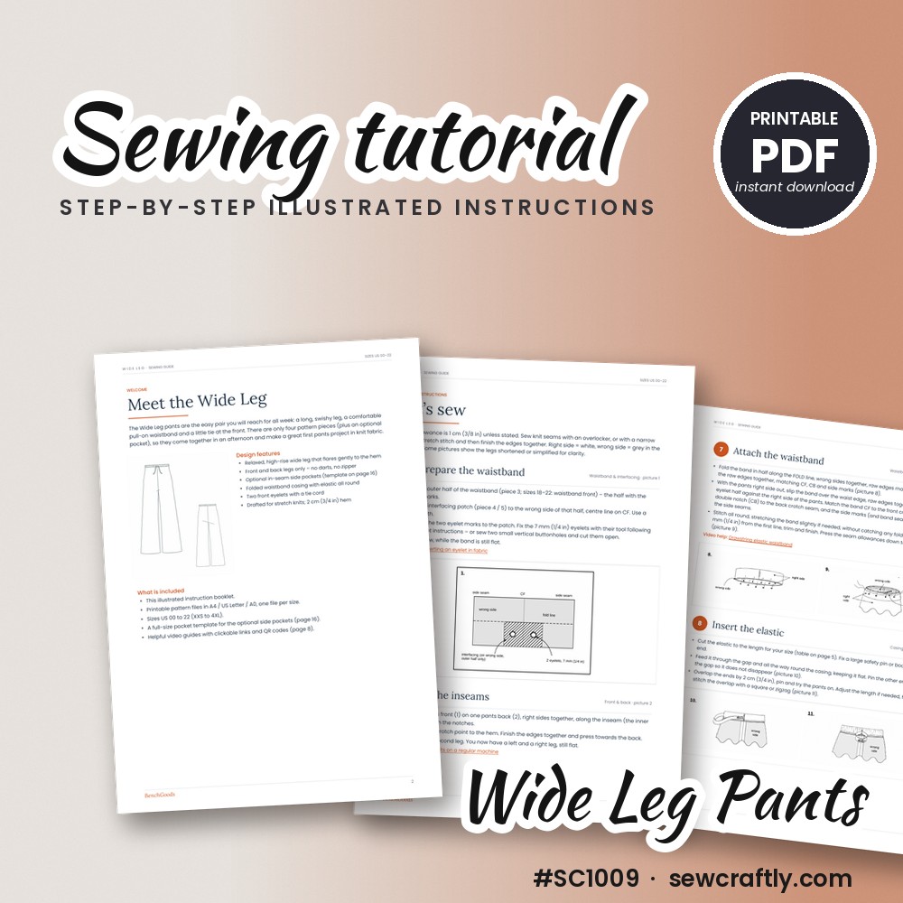 Wide Leg Pants printable sewing tutorial PDF with illustrated step-by-step instructions