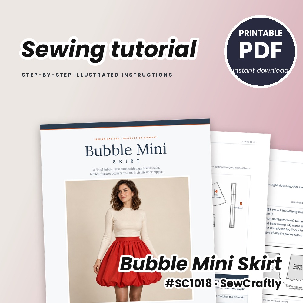Bubble mini skirt printable sewing tutorial PDF with illustrated step-by-step instructions