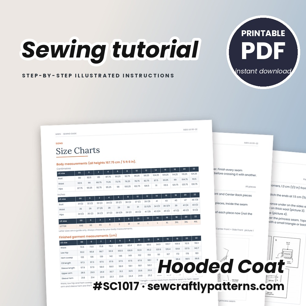 Hooded coat printable sewing tutorial PDF with illustrated step-by-step instructions