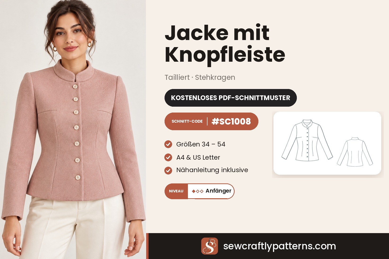 Jacke mit Knopfleiste Schnittmuster – Kostenloses PDF