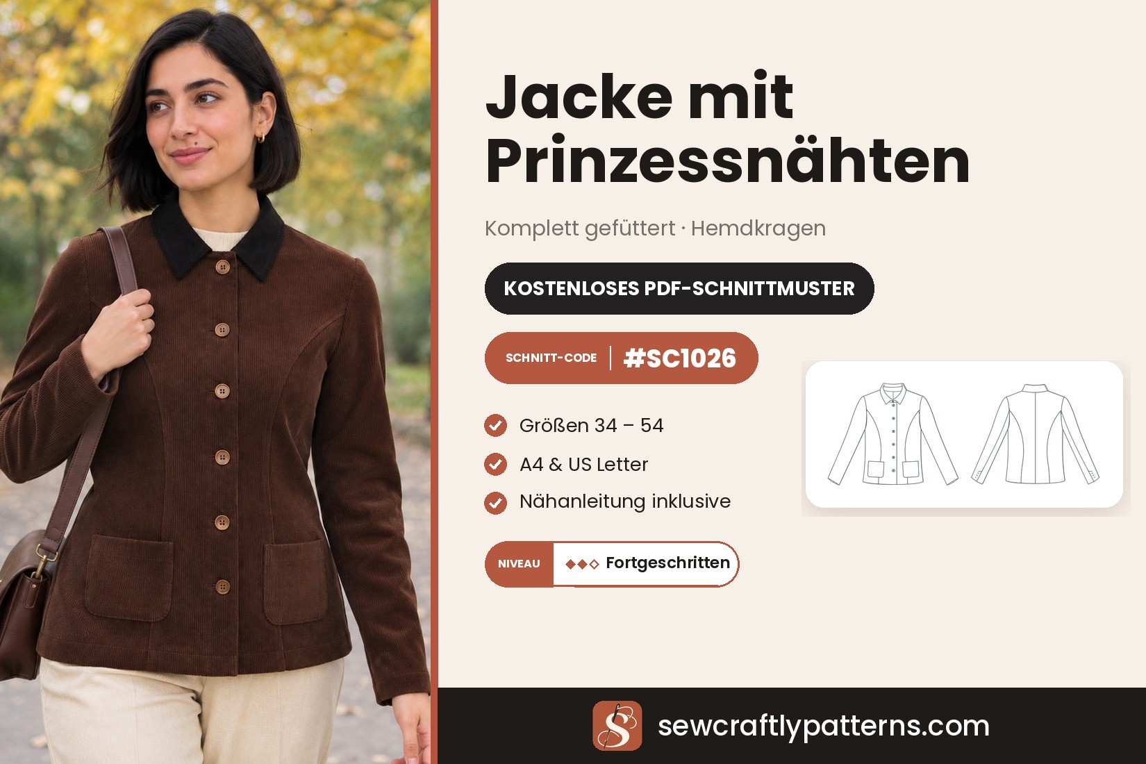 Jacke mit Prinzessnähten Schnittmuster – Kostenloses PDF