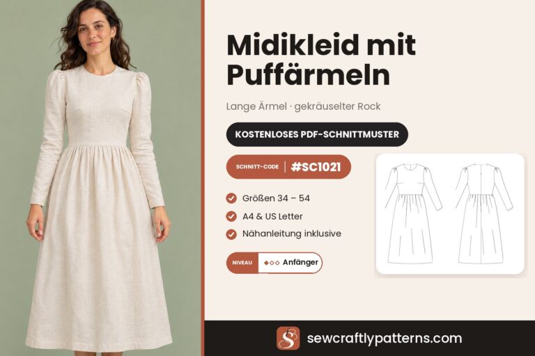 Midikleid mit Puffärmeln Schnittmuster kostenlos als PDF, SC1021