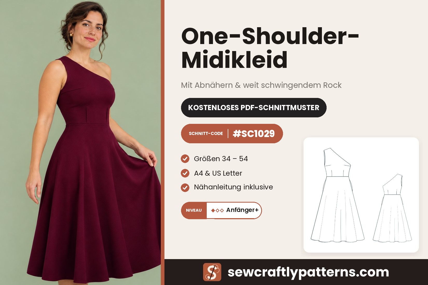 One-Shoulder-Kleid Schnittmuster – Kostenloses PDF