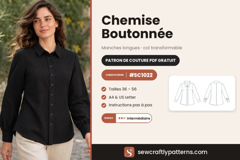 Patron chemise boutonnée gratuit en PDF, SC1022