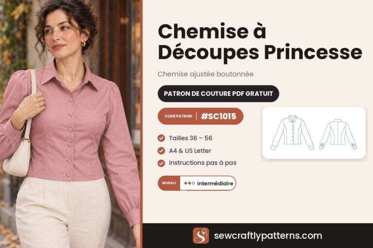 Patron chemise à découpes princesse gratuit en PDF, SC1015