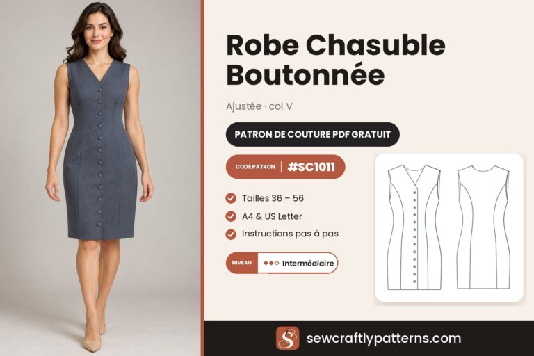 Patron robe chasuble boutonnée gratuit en PDF, SC1011