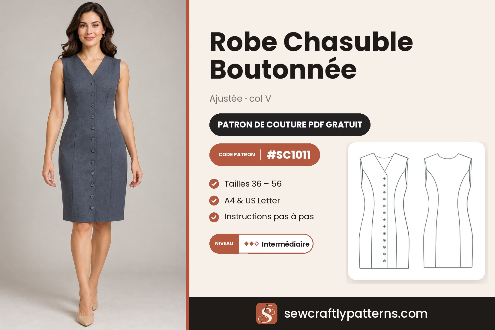 Patron Robe Chasuble Boutonnée – PDF Gratuit