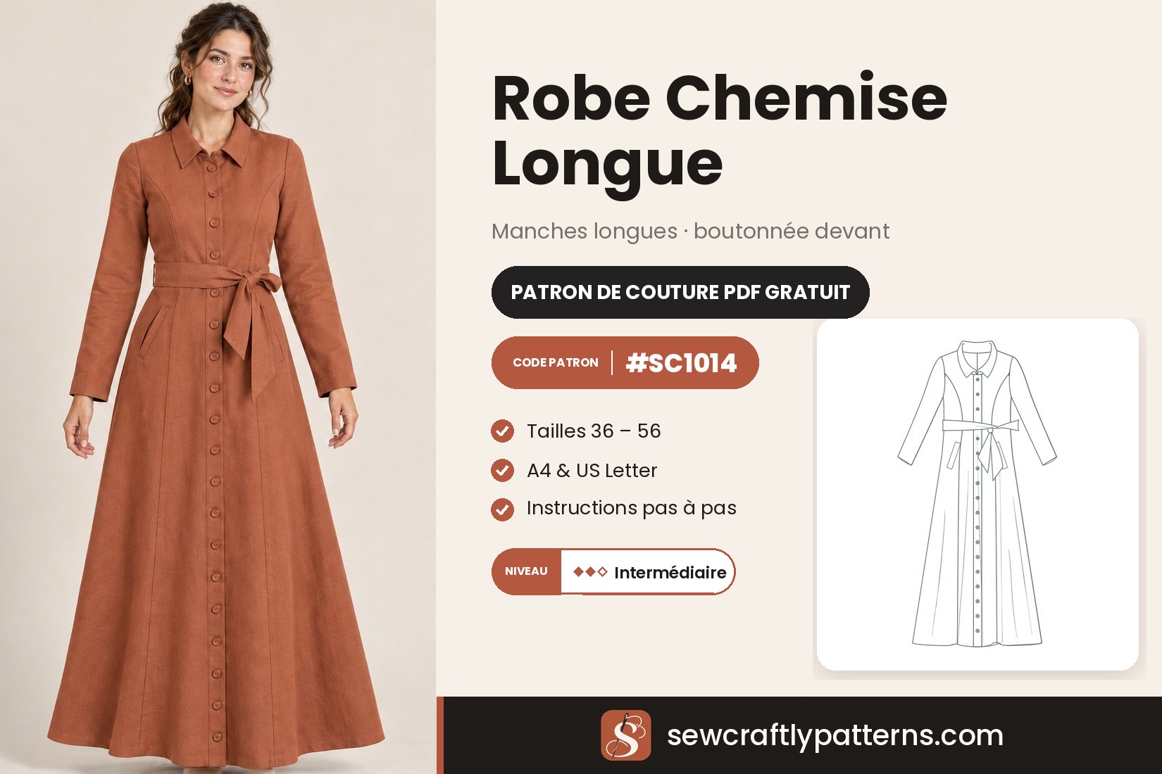 Patron Robe Chemise Longue – PDF Gratuit