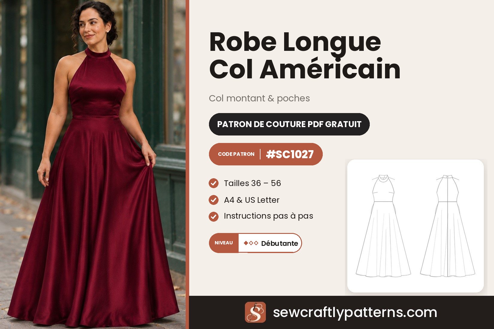 Patron Robe Longue Col Américain – PDF Gratuit