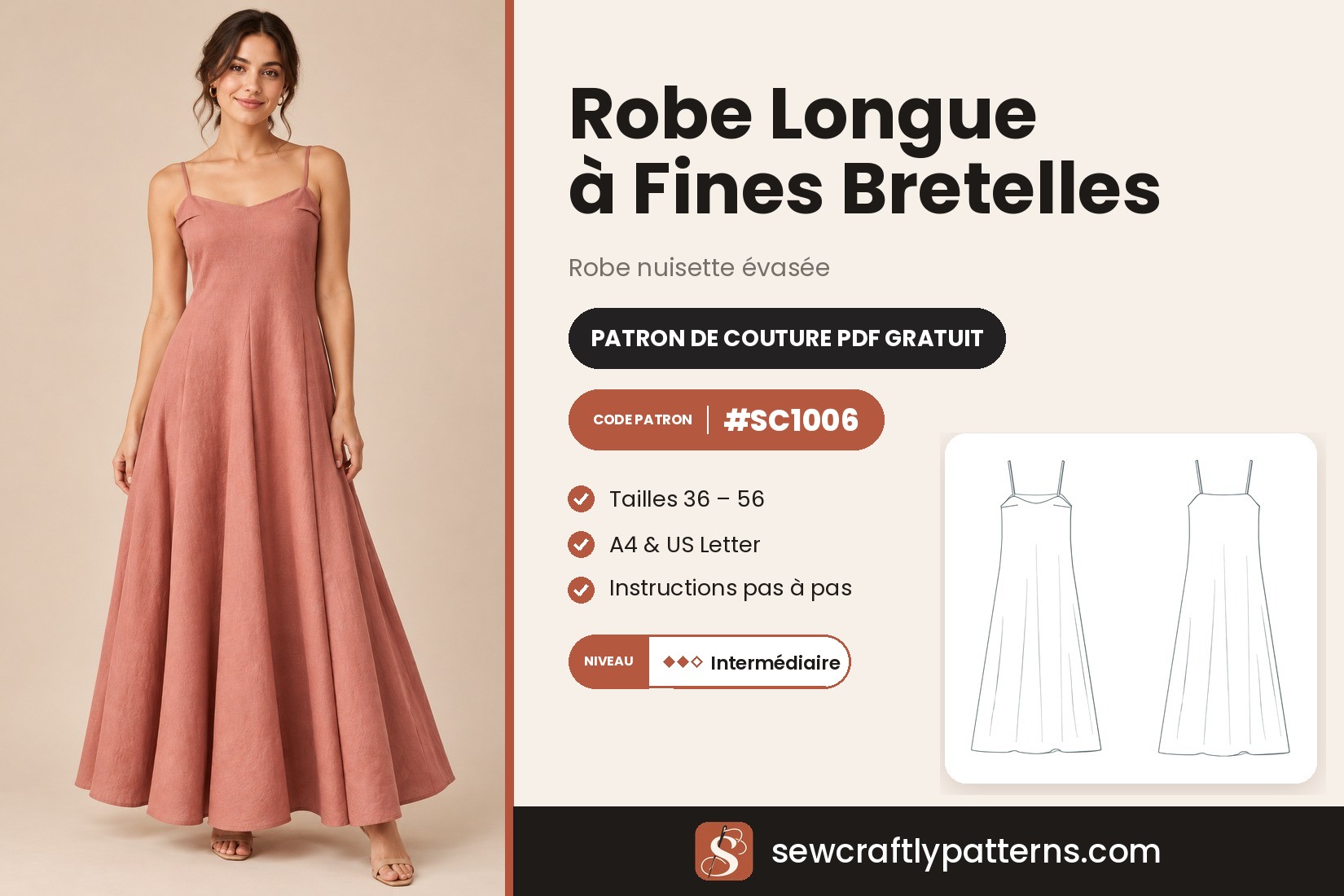 Patron Robe Longue à Fines Bretelles – PDF Gratuit