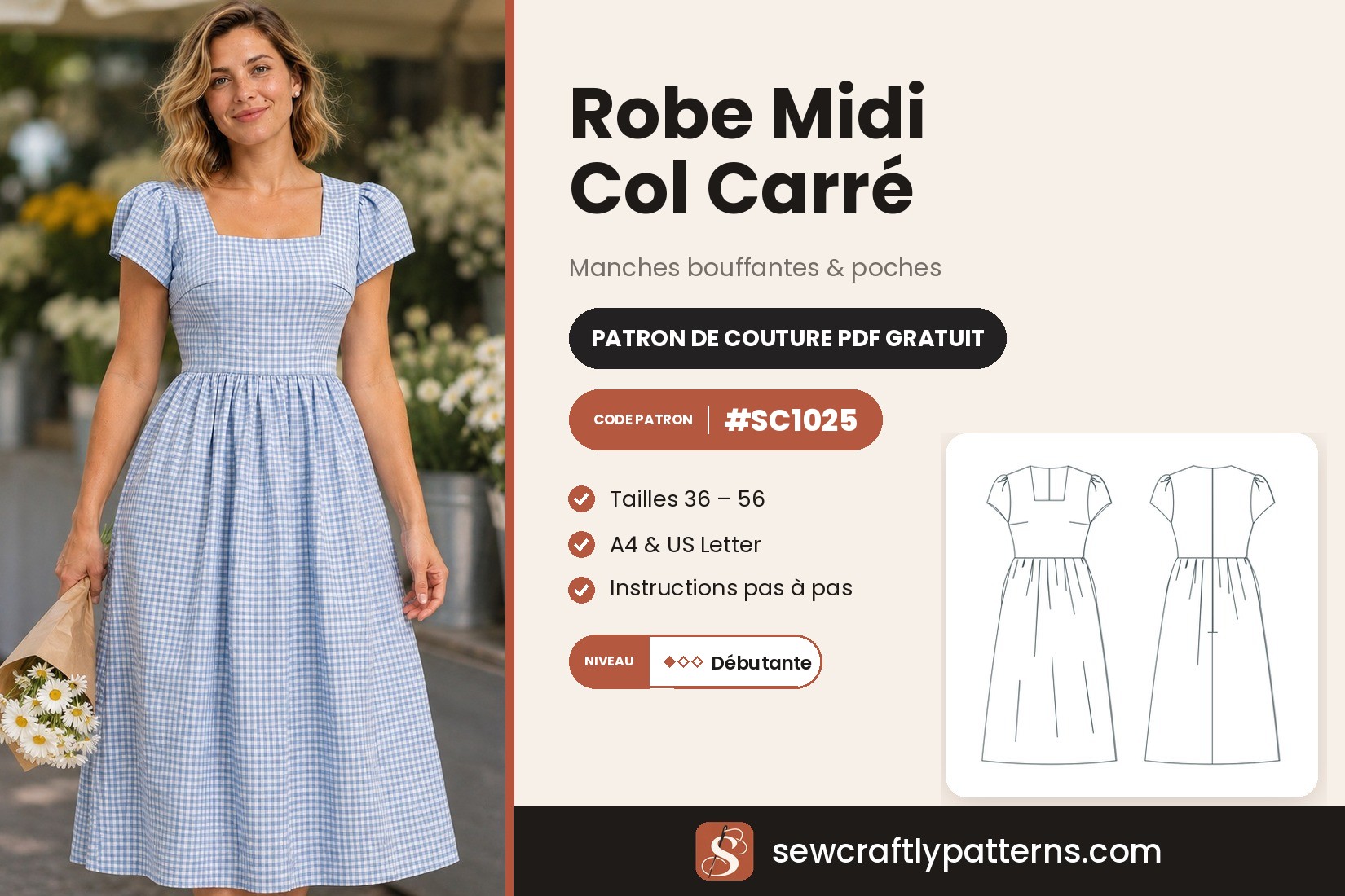Patron Robe Midi Col Carré – PDF Gratuit