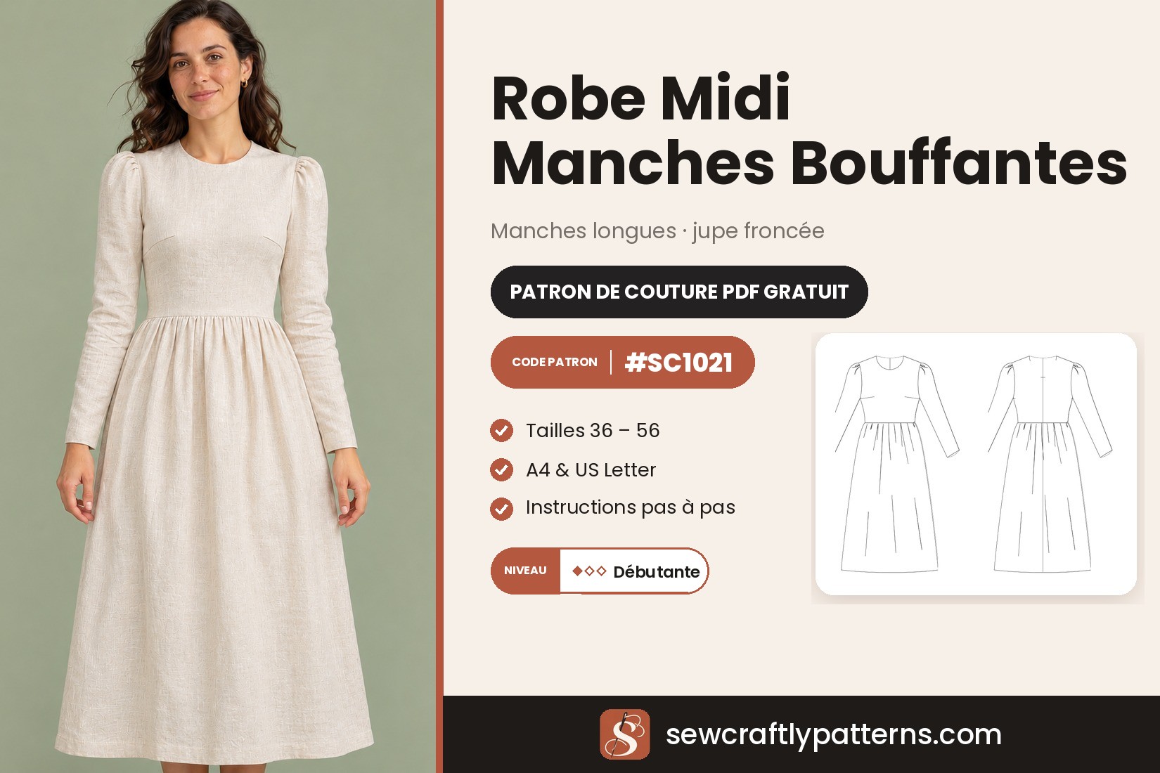 Patron Robe Midi Manches Bouffantes – PDF Gratuit