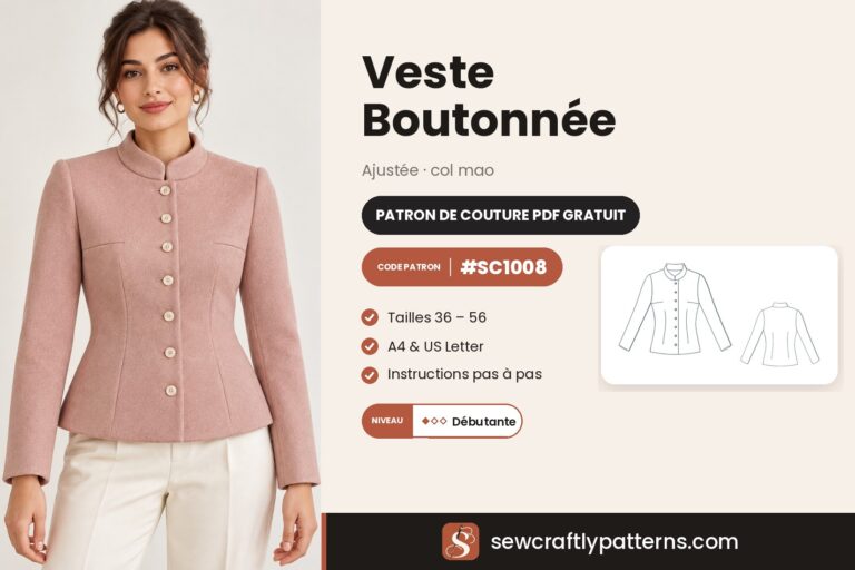 Patron veste boutonnée gratuit en PDF, SC1008
