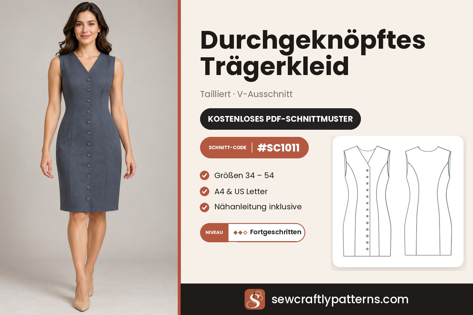 Trägerkleid mit Knopfleiste Schnittmuster – Kostenloses PDF